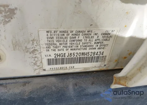 1998 Honda Civic Dx z USA, uszkodzony, nr VIN 2HGEJ6520WH528434